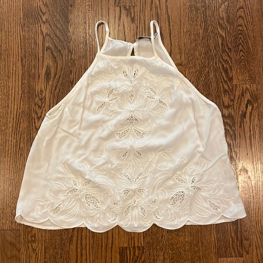 Lush white eyelet and scalloped hem spaghetti strap top size small